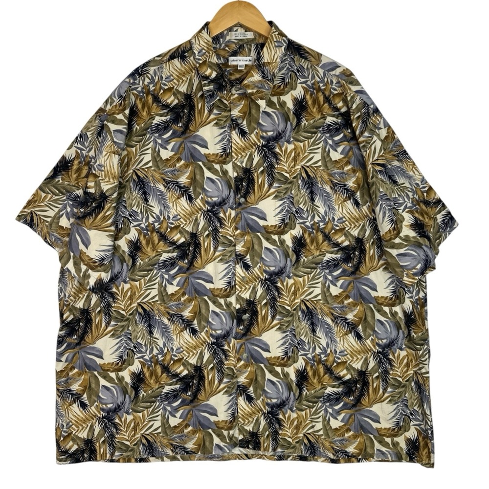 Vintage Pierre Cardin Hawaiian Shirt 3XLT Big Tall Tropical Leaf 100% Cotton